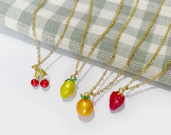 fruit necklace. choose from cherry, lemon, orange, or strawberry