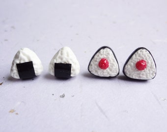 onigiri earrings. japanese rice balls, choose from shio or umeboshi