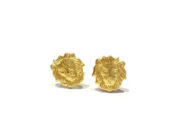 tiny lion brass earring studs