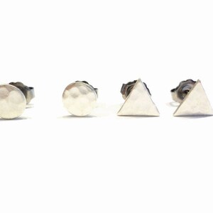 hammered circle and triangle earring studs, choose your set!