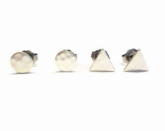 hammered circle and triangle earring studs, choose your set!