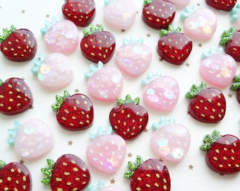strawberry earrings, choose sparkly red or iridescent pastel pink fruit earring studs! stainless steel posts OR clip ons