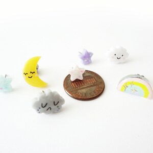 storytime collection, choose your set earring studs happy cloud, sad cloud, sleepy moon, rainbow, stars, stainless steel posts OR clip ons 画像 8