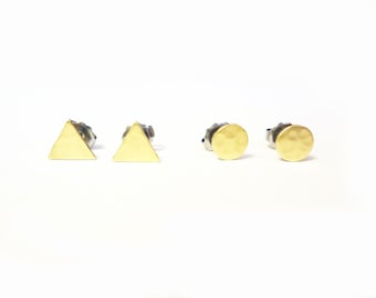 hammered circle and triangle earring studs, choose your set!