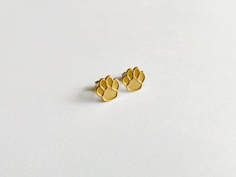 small dog paw brass earring studs image 1