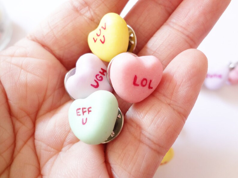 Funny conversation hearts pins bitter and sweet sayings in Etsy