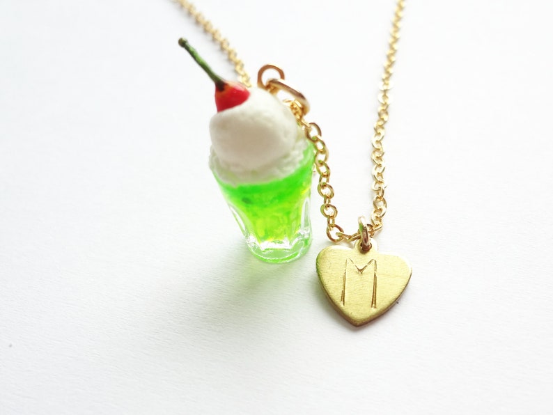 melon soda necklace, japanese sweets drink, custom alphabet initialization option image 5