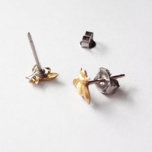 tiny honey bee brass earring studs image 2