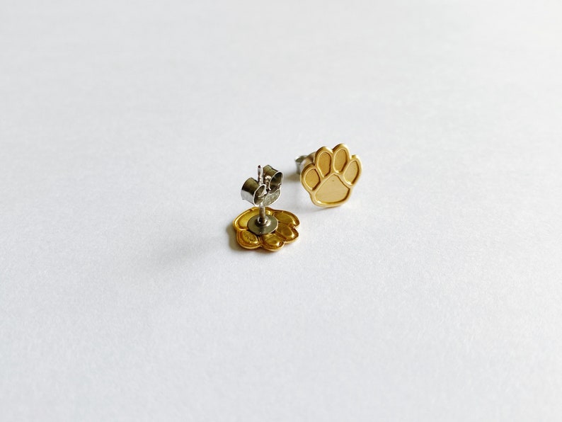 small dog paw brass earring studs image 2