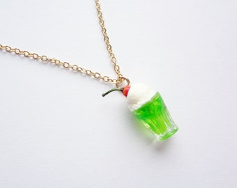 melon soda necklace, japanese sweets drink, custom alphabet initialization option