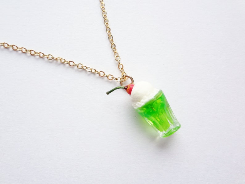 melon soda necklace, japanese sweets drink, custom alphabet initialization option image 1