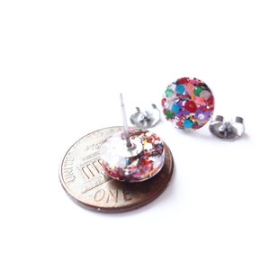 circle resin studs, fun glitter confetti, festive glitter mix earrings image 6
