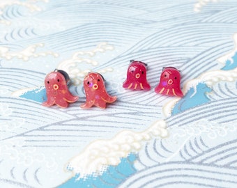tako sausage earrings, japanese octopus wieners, tako mama or tako baby, choose your set earring studs!