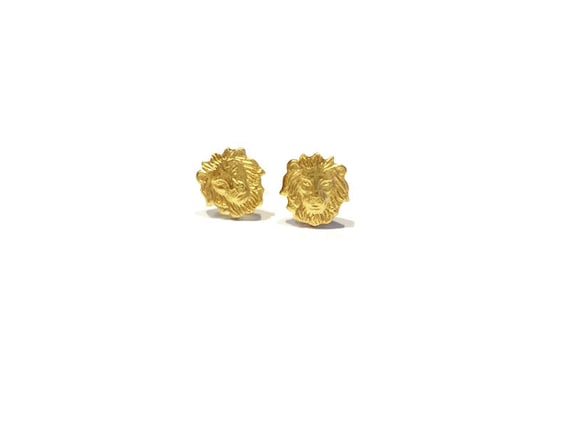 tiny lion brass earring studs