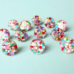 circle resin studs, fun glitter confetti, festive glitter mix earrings image 5