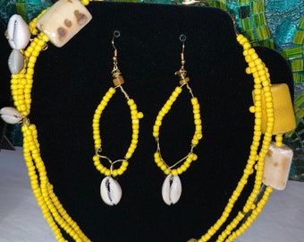 Custom made Yellow beaded and ceramic stone set.