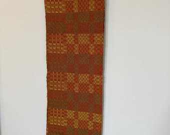 Brown and green overshot scarf