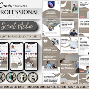 Dentist Dental surgeon Clinic dentistry Studio Teeth Whitening and gums Instagram Facebook social media Editable Canva posts templates