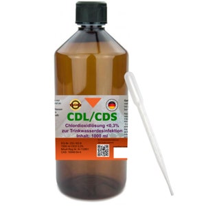 CDL CDS 0,3% 1000ml in HDPE Laborflasche mit Pipette zur Trinkwasserdesinfektion. zertifiziert, made in Germany