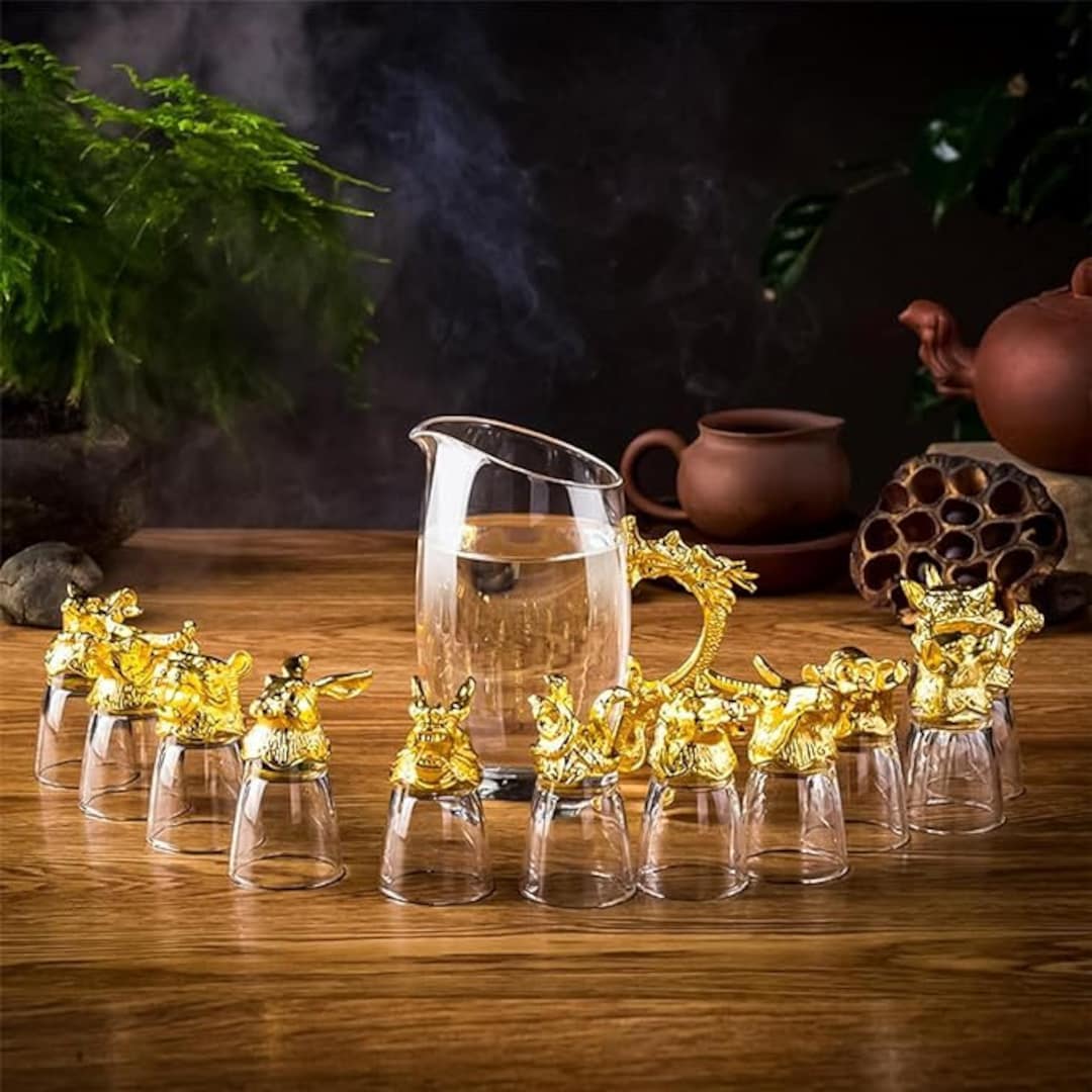 Blessingshub Whiskey Decanter Set 12 Zodiac Decanters, 400ml, Glass, PU Suitcase, Free Large