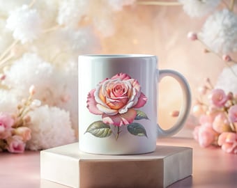 Roos: In der Schönheit liegt Stärke | Inspirerende witte Kaffeetasse, Tasse, Spruch, Geschenkidee, Büro, Deko, Pflanze, Kaffee, Tee, Rose