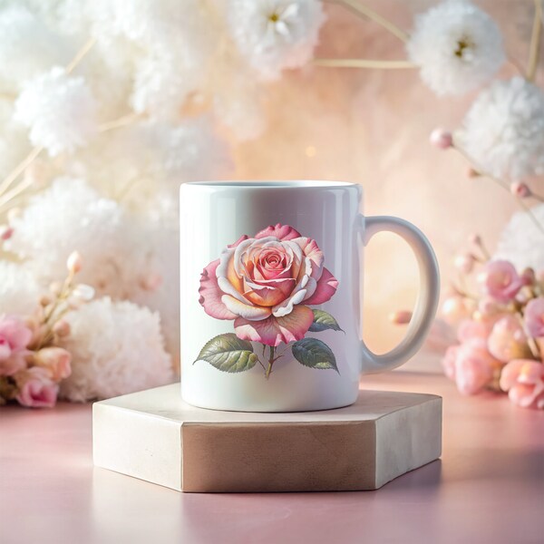 Rose: In der Schönheit liegt Stärke | Inspirierende weiße Kaffeetasse, Tasse, Spruch, Geschenkidee, Büro, Deko, Pflanze, Kaffee, Tee, Rose