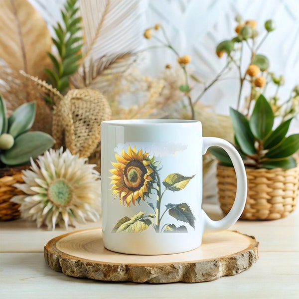 Sonnenblume: Folge dem Licht | Inspirierende weiße Kaffeetasse, Tasse, Spruch, Geschenkidee, Büro, Deko, Pflanze, Kaffee, Tee, Blume, Sonne