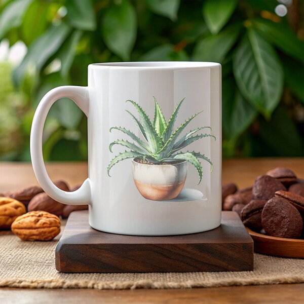 Aloe Vera | Trendige weiße Tasse für Pflanzenliebhaber, Kaffeetasse Gärtner Topfpflanze Geschenkidee Büro Deko Pflanze Garten Botanik