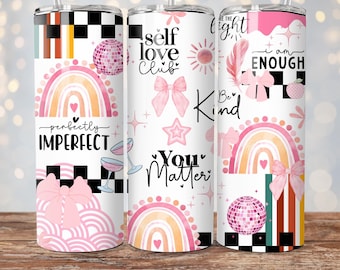 Kokette Retro Positive Zitate Nahtlose Sublimation 20 Unzen Skinny Tumbler Design Positive Affirmation Tumbler Wrap PNG Digital Download