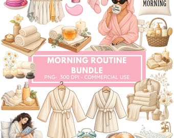 Morning Routine Clipart, Watercolor Glam planner, Self Care Clipart, Coffee Clipart PNG, Digital Sticker, PinkClipart, Coquette Clipart PNG