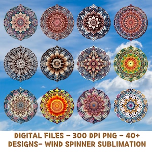 Mandala Wind Spinner PNG Bundle: Rainbow Sublimation Designs (Digital Download)