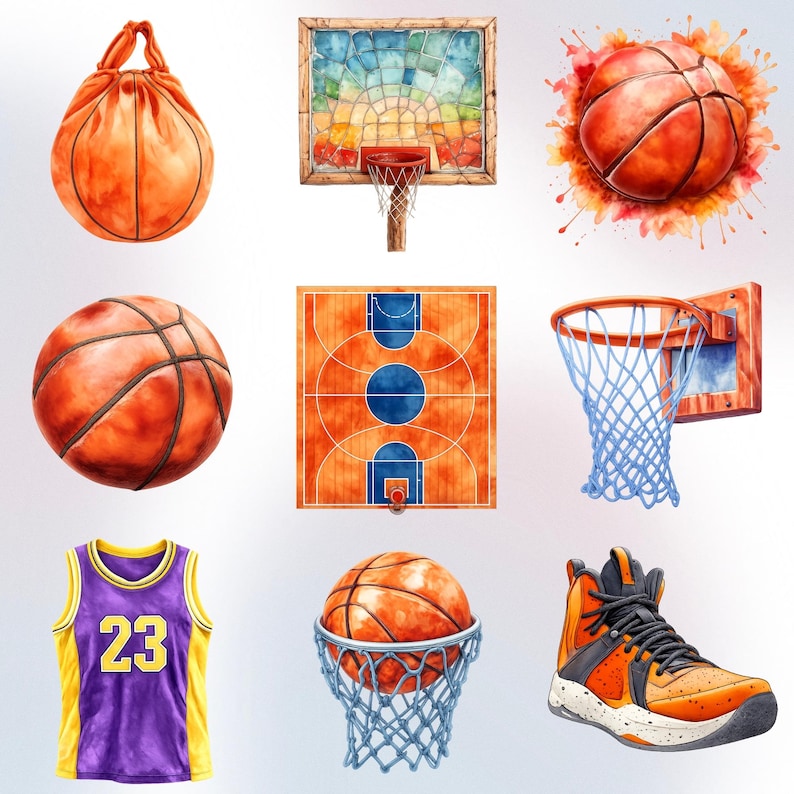Watercolor Basketball Clipart PNG | Basketball Sports Clipart Set ...