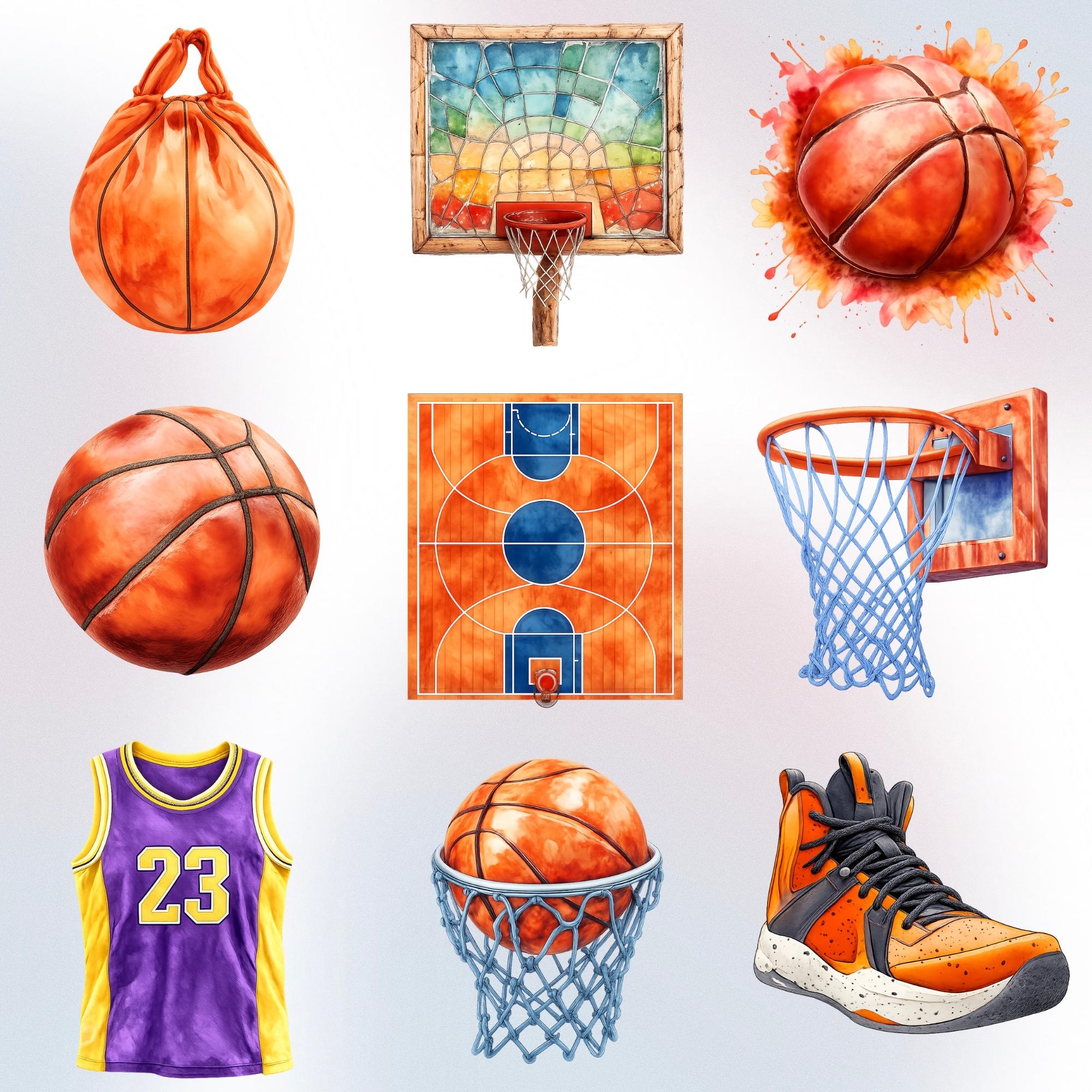 Watercolor Basketball Clipart PNG | Basketball Sports Clipart Set ...