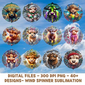 Baby Highland Cow Wind Spinner PNG Bundle, Cow Wind Spinner Sublimation Design, Cute Cow Windspinner Sublimation PNG, Instant Download