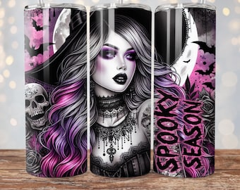 Tumbler avvolgente a tema strega di Halloween, 20 oz, design sottile a sublimazione, divertente tumbler a tema strega di Halloween, fiori di strega, download digitale