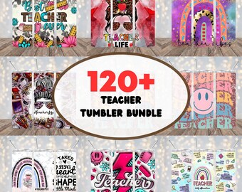 120+ Teacher Tumbler Wrap Bundle, 20oz Teacher Life Tumbler Wrap, Back To School Sublimation, Messy Bun Inspire Affirmation Teacher PNG