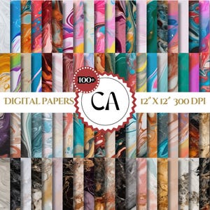 Könnte beinhalten: Ein digitales Papierpaket mit über 100 abstrakten Marmormustern in verschiedenen Farben. Die Papiere sind 30,48 cm x 30,48 cm groß und haben eine Auflösung von 300 DPI.