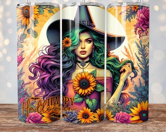 Happy Halloween Witch Tumbler Wrap, Spooky Tumbler Png Download, 20oz Skinny Sublimation Tumbler Design, Halloween Sublimation Design Png