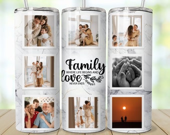 Add your text and photo, Family Photo Collage Template, Family quote Photo, Png Sublimation, Photo Collage 20oz Skinny Tumbler Tapered