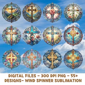 Puede incluir: Doce diseños coloridos de vitrales con una cruz sobre diferentes fondos. Los diseños son circulares y perfectos para molinetes de viento o proyectos de sublimación.