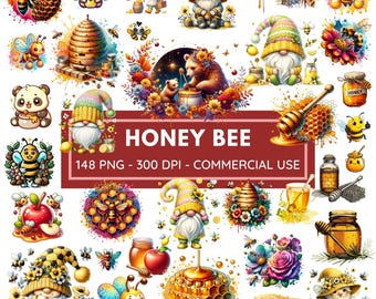 Honey Bee Clipart Bundle, Watercolor Bees Clip Art, Cute Bumblebee PNG, Sweet As Honey, Spring,  Baby Wall Art, beehive, Commercial Use