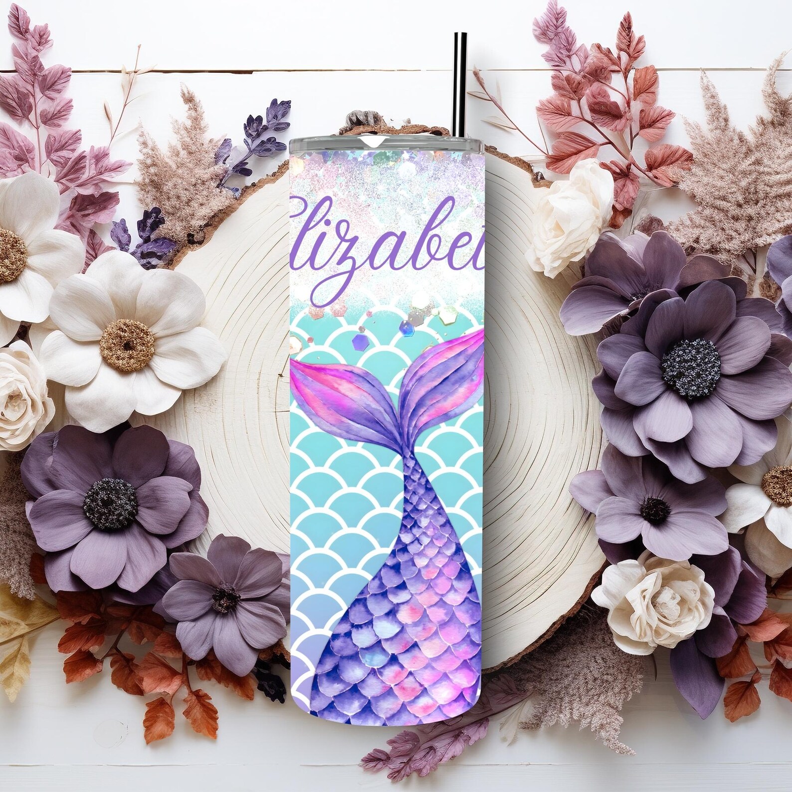 Mermaid Tumbler Wrap PNG 20 Oz Tumbler Design Add Your Own Name Cute ...