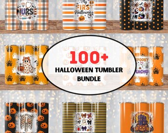 Lot de gobelets d'Halloween - Plus de 100 films de sublimation pour gobelets maigres effrayants de 20 oz - Téléchargements numériques PNG pour les projets Cricut et sublimation