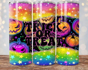 Emballage de gobelet d'Halloween Des bonbons ou un sort, 20 oz design par sublimation maigre, gobelet citrouille, gobelet d'Halloween rétro, gobelet d'Halloween Png emballage