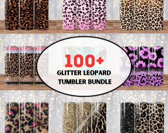 Bundel met meer dan 100 glitter luipaardprint drinkbekerhoezen, drinkbeker met cheetahprint, sublimatieontwerpen, smalle glitterbeker van 590 ml, gouden glitter luipaard PNG