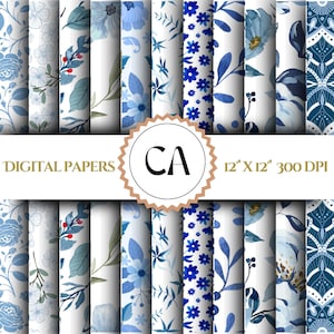 Toile de Jouy Seamless Pattern French Toile Floral Pattern Vintage Floral Digital Paper Blue Floral Junk Journal Paper Chinoiserie Pattern