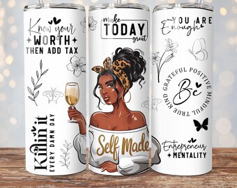 Love Yourself Black Woman Tumbler Wrap, 20oz Skinny Sublimation Designs, Affirmations Tumbler Wrap, PNG File Digital Download
