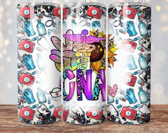 CNA Nurse Tumbler Wrap, Floral Nurse CNA Tumbler Sublimation Download, 20oz Skinny Sublimation Tumbler Design, CNA Nurse Sublimation Design