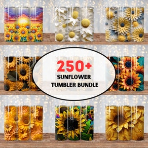 250+ 3D-verpakking zonnebloem beker, 3D bloem beker wrap, png, zonnebloem beker wrap, 20 oz rechte skinny sublimatie ontwerpbundel