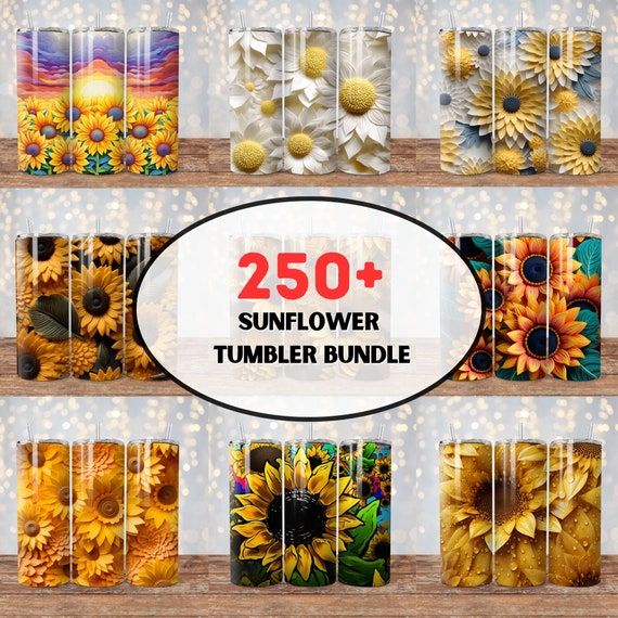 250+ 3D Sunflower Tumbler Wrap Bundle, 3D Flower Tumbler Wrap PNG, Sunflower Tumbler Wrap, 20oz Straight Skinny Sublimation Design Bundle